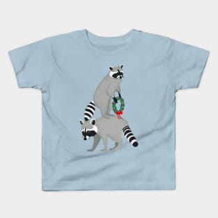 Raccoons Deck The Door Before The Christmas Kids T-Shirt